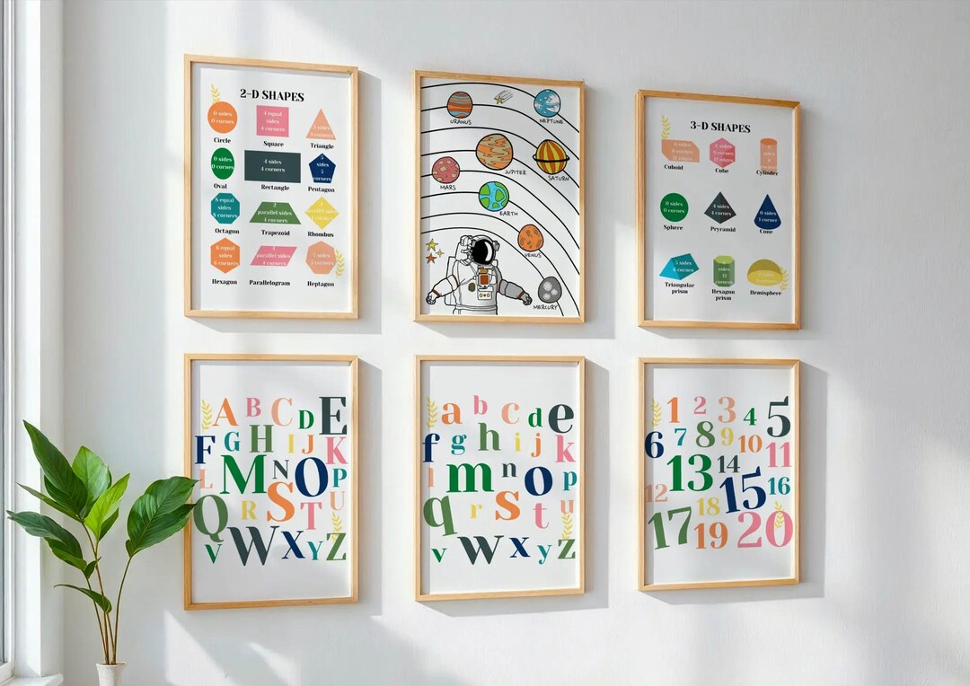 Nursery Educational Wall Art Bundle, 22 Kids Learning Posters Printable ...