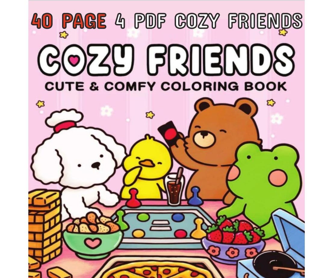 Cozy Friends Coloring Book, Cute Kawaii Animals, 40 Page Printable PDF ...