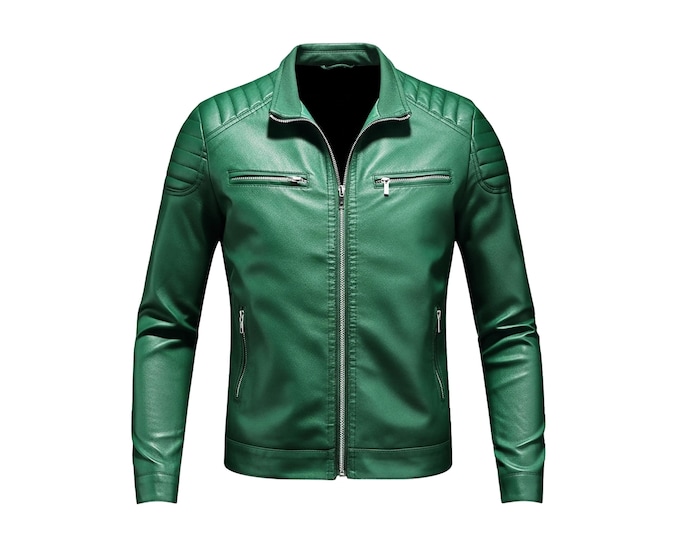 Men's Quilted Emerald Green Biker Leather Jacket | Handmade Motorcycle Bomber Jacket | Gift for Him