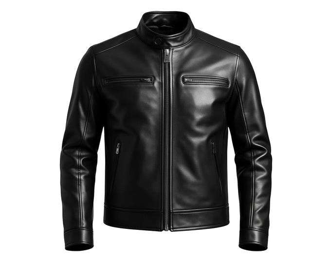Men's Black Cowhide Leather Biker Jacket | Slim Fit Moto Racer Coat