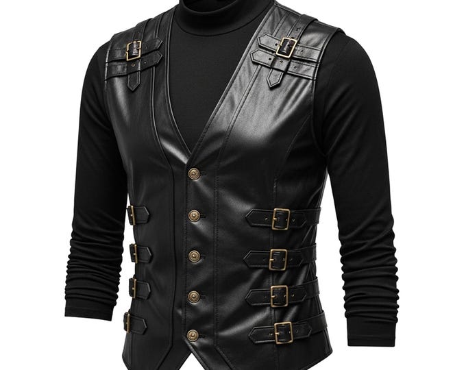 Men’s Genuine Black Leather Biker Vest | Premium Real Leather | Cosplay & Motorcycle Style | Fully Customizable | Gift for Him
