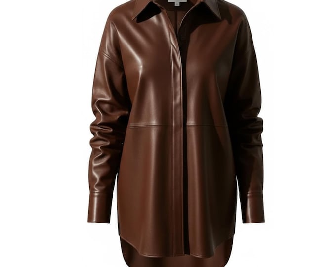 Brown Vegan Leather Shacket | Oversized Shirt Jacket