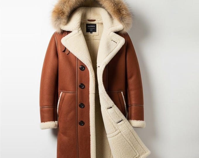 Men’s Genuine Sheepskin Shearling Coat - Luxury Leather Aviator Jacket - Winter Warm Fur Lined Bomber  - Gift for Him