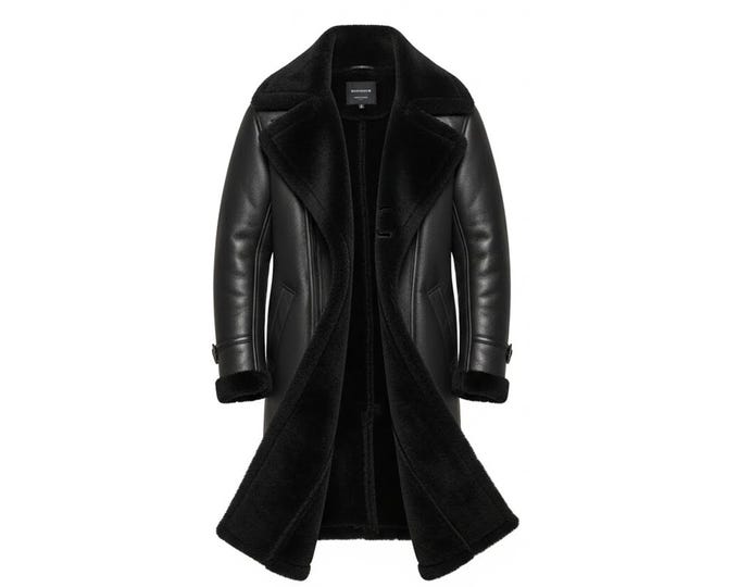 Men's Handmade Shearling Leather Trench Coat: Vintage Aviator Style