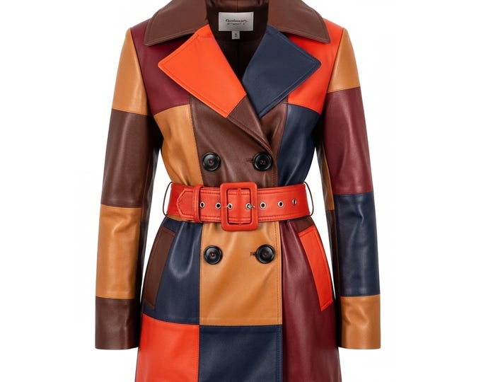 Unique Colorful Patchwork Leather Jacket for Women | 90s Vintage Style Bomber Coat