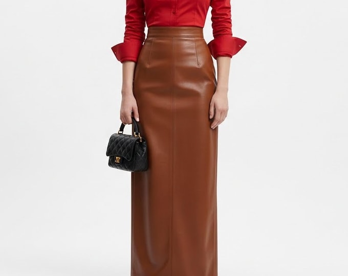 Brown Lambskin Leather Mermaid Skirt | High Waisted  Maxi Skirt | Gothic Fishtail Trumpet Skirt | Gift For He