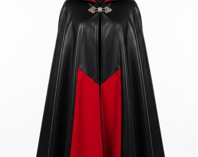 Gothic Hooded Cloak, Black Sheep Leather Cape, Medieval Costume