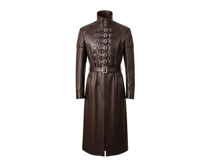 Men's Brown Leather Trench Coat | Steampunk Gothic Duster
