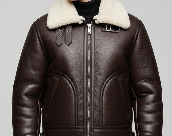 Men's Shearling B3 Bomber Jacket - Vintage Leather Aviator Coat