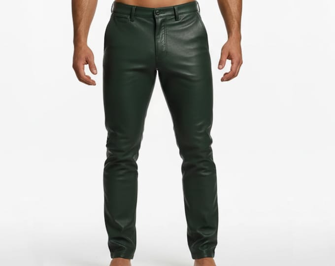 Men's Lambskin Leather Biker Pants, Slim Fit Moto Trousers, Handmade