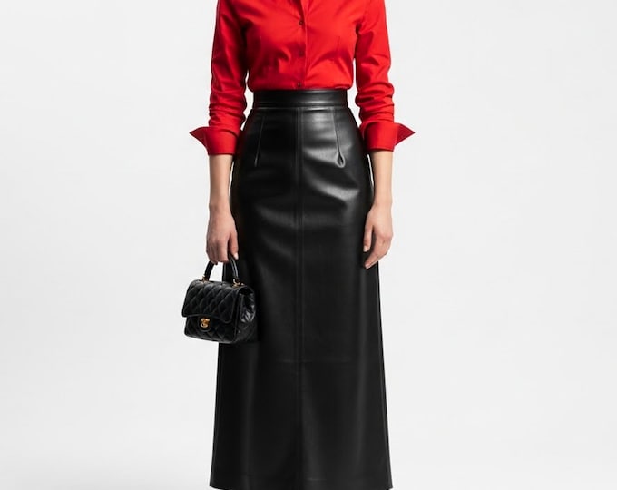 Black Leather Maxi Skirt | High Waisted Genuine Lambskin Long Skirt | Slim Fit A-Line Pencil Skirt for Women | Elegent Fashion For Her