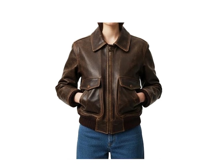 Rare 1980s Oversized Vintage Brown Leather Bomber Coat – Distressed Retro Boxy Fit