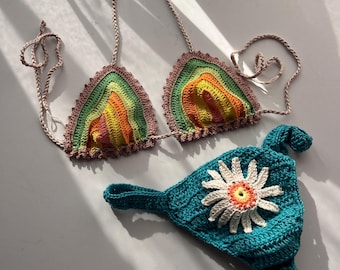 Crochet bikini set, handmade cotton swimwear.