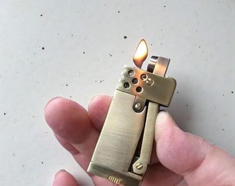 Vintage Brass Lighter, Pocket Flame Lighter, Refillable Metal Lighter,