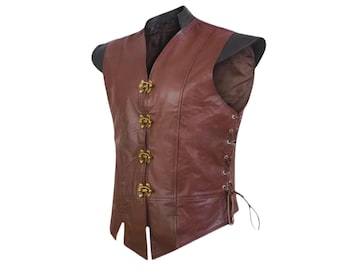 Men’s Brown Leather Medieval Vest | Handmade Cowhide Waistcoat | Viking Renaissance Armor Style Vest | Hausofhideco