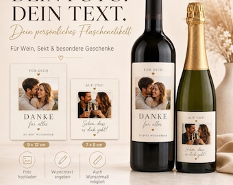 Etichetta personalizzata per bottiglia di vino con foto e testo personalizzato | Etichetta personalizzata per spumante | Regalo per compleanni, matrimoni, anniversari