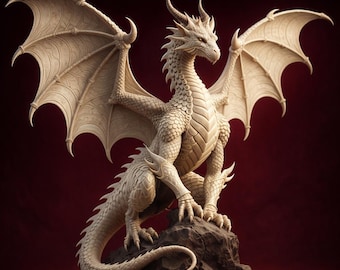 Fantasy Dragon 3D Model STL – High Detail Dragon Statue for 3D Printing, Mythical Creature Resin Print File
