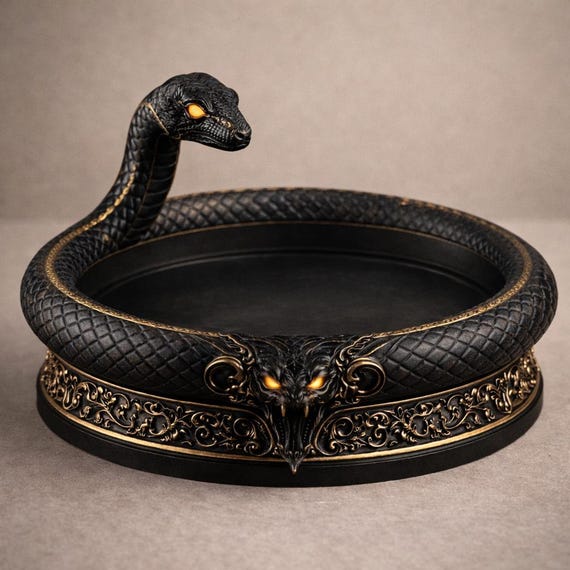 Snake Bowl STL File – Gothic Serpent Storage Bowl 3D Print, Dark Fantasy Decor, Resin Printable STL