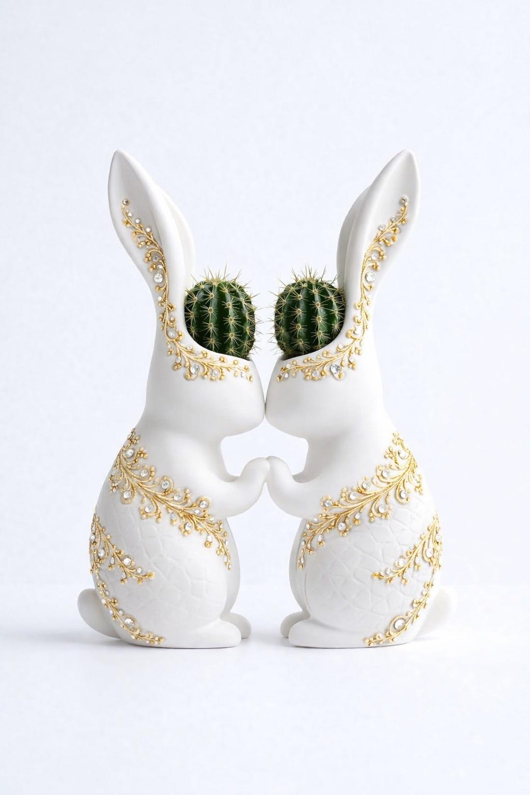 Luxury Bunny Planter STL | White Gold Rabbit Couple Succulent Pot ...