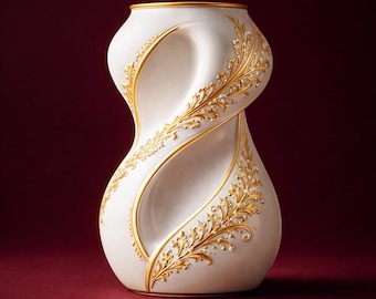 Luxury White & Gold Abstract Vase STL – Elegant Sculptural Home Decor for 3D Printing