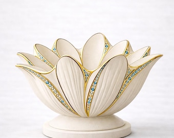Luxury Lotus Flower Bowl STL | Ivory Decorative Bowl | Gold Crystal Decor | Zen Centerpiece Art | 3D Printable Download