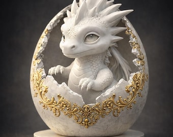 File STL di un cucciolo di drago per la stampa 3D / Simpatica scultura fantasy / Modello di uovo di drago / STL ad alta definizione / Pronto per la resina / Download immediato