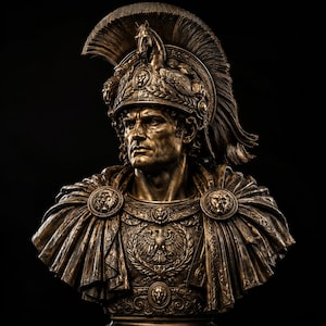 Romersk soldatbyststaty, bronsskulptur av centurion, antik romersk generalkrigarfigur, gladiatorhjälmbyst, heminredningspresent