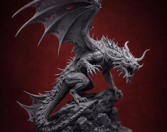 Ancient Shadow Dragon STL File – Dark Fantasy Winged Dragon Statue for 3D Printing | Highly Detailed Dragon Model