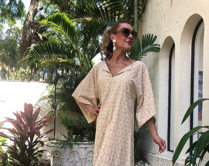 C≈2≈C - The Caftan - Floral Eyelet Embroidery in Coffee, One-of-a-kind, Handmade Caftan