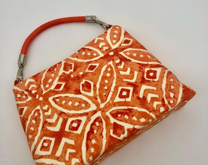 C≈2≈C The Handbag -  Orange Tribal Batik with Orange Faux Leather Woven Handle