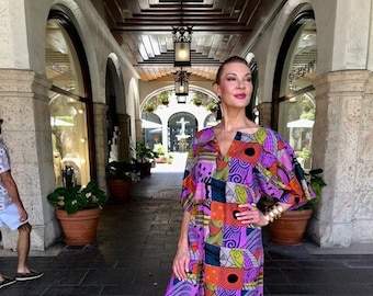 C≈2≈C - The Caftan – African Purples Wax Print,  Handmade Caftan