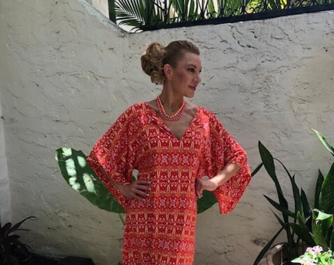 C≈2≈C - The Caftan - Hot Red Paisley Pattern, One-of-a-kind, Handmade Caftan