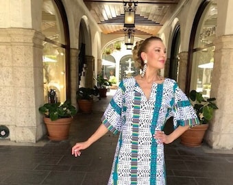 C≈2≈C - The Caftan – African White Wax Print, Handmade Caftan