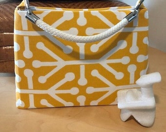 C≈2≈C The Handbag - Yellow Geometric With White Faux Leather Woven Handle