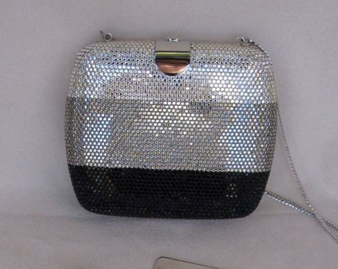 Judith Leiber Vintage 80s Minaudiere Encrusted with White and Gray and Black Swarovski Crystals  FREE SHIPPING