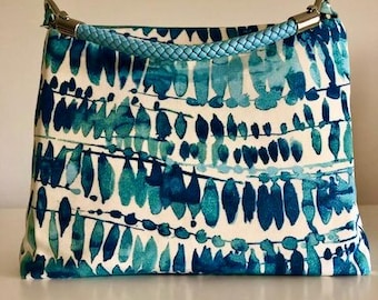 C≈2≈C The Handbag - Blue Birds with Blue Faux Leather Woven Handle