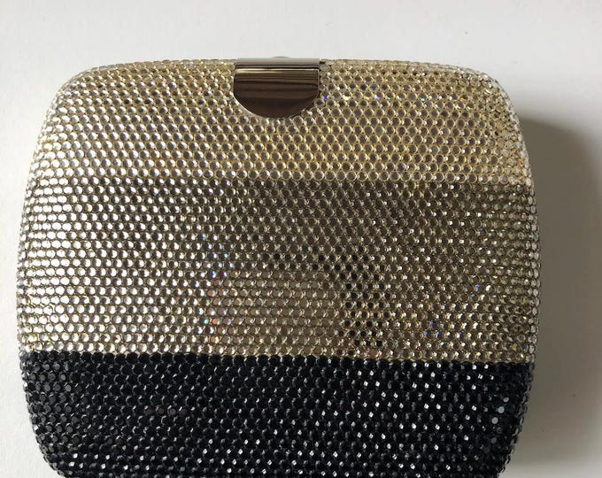 Judith Leiber Vintage 80s Minaudiere Encrusted with Swarovski Crystals White and Gray and Black