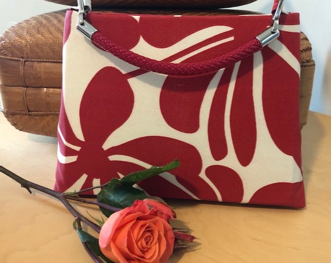 C≈2≈C The Handbag -  Red Flora with Red Faux Leather Woven Handle