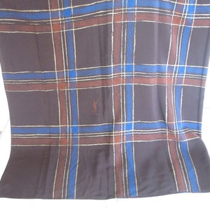 YSL Vintage 70s Coco Brown Plaid Oversized Silk Shawl Scarf