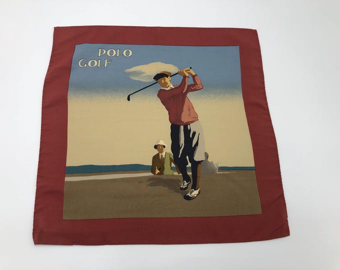Vintage 90s POLO Golf Theme Silk Pocket Square