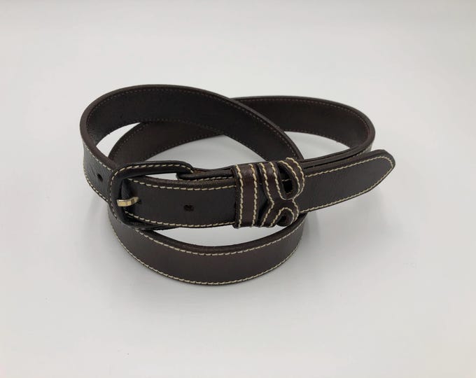 Vintage 90s Chocolate Brown with Cream Stitching Leather Belt