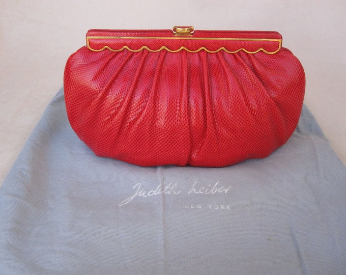 Judith Leiber Vintage 80s Red Karung Lizard Snake Skin Convertible Shoulder Bag and Clutch - FREE SHIPPING