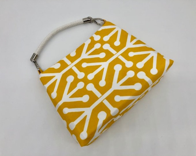 C≈2≈C The Handbag - Yellow Geometric With White Faux Leather Woven Handle