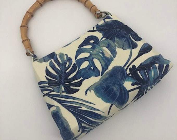 C≈2≈C The Handbag -  Blue Palms with Bamboo Handle