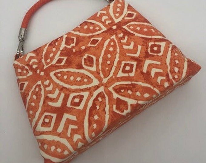 C≈2≈C The Handbag -  Orange Tribal Batik with Orange Faux Leather Woven Handle