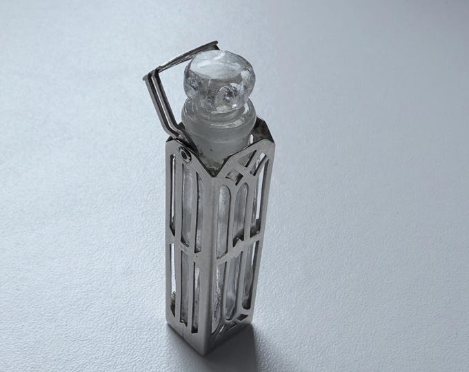 Rare Art Deco Sterling Silver Caged Crystal Perfume Bottle with Crystal Stopper