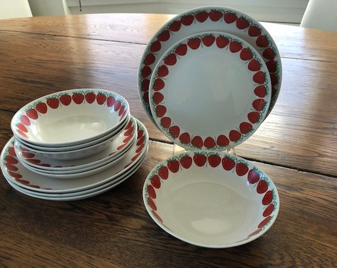 Mid Century Arabia Pomona Pattern Strawberry Dishes - Four – 3 Piece Place Settings – 12 pieces total