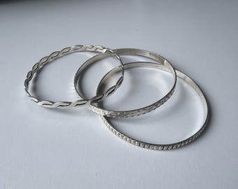 Three Sterling Silver Bangle Bracelets