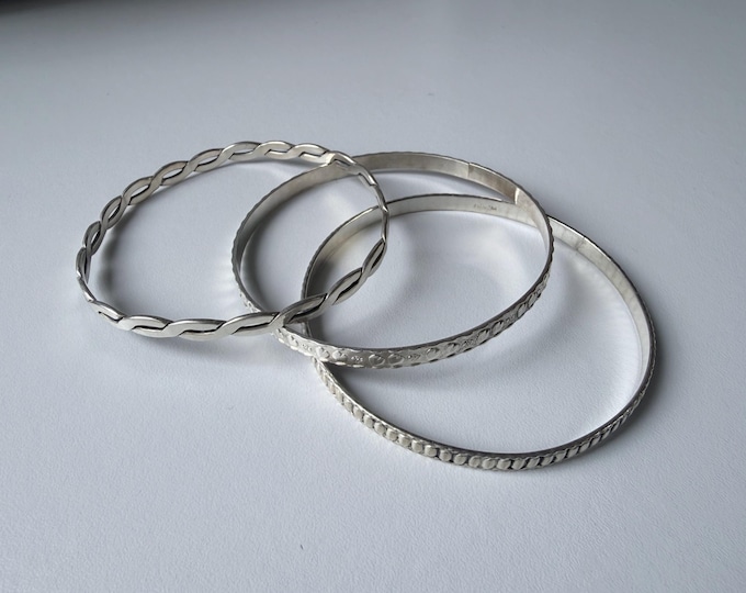 Three Sterling Silver Bangle Bracelets