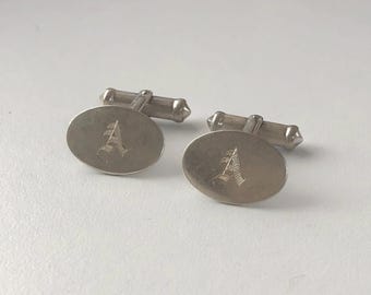 Vintage Sterling Silver Cuff Links - Monogrammed A with Swivel Barrels